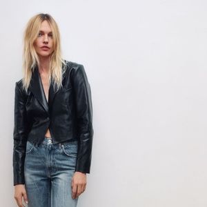 Cropped Faux Leather Blazer